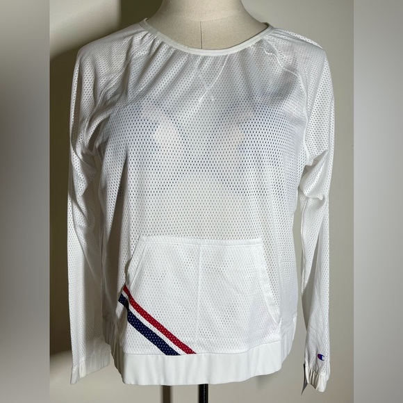 Champion | White Mesh Crew Neck | Long Sleeve | Coverup or Workout Wear | Large - Picture 1 of 3